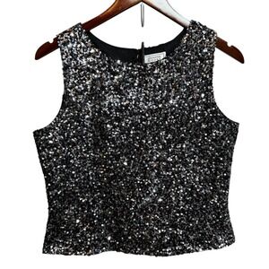 Jennifer Moore Black Silk Sleeveless Sequins Top Small Party Evening Glam Gala